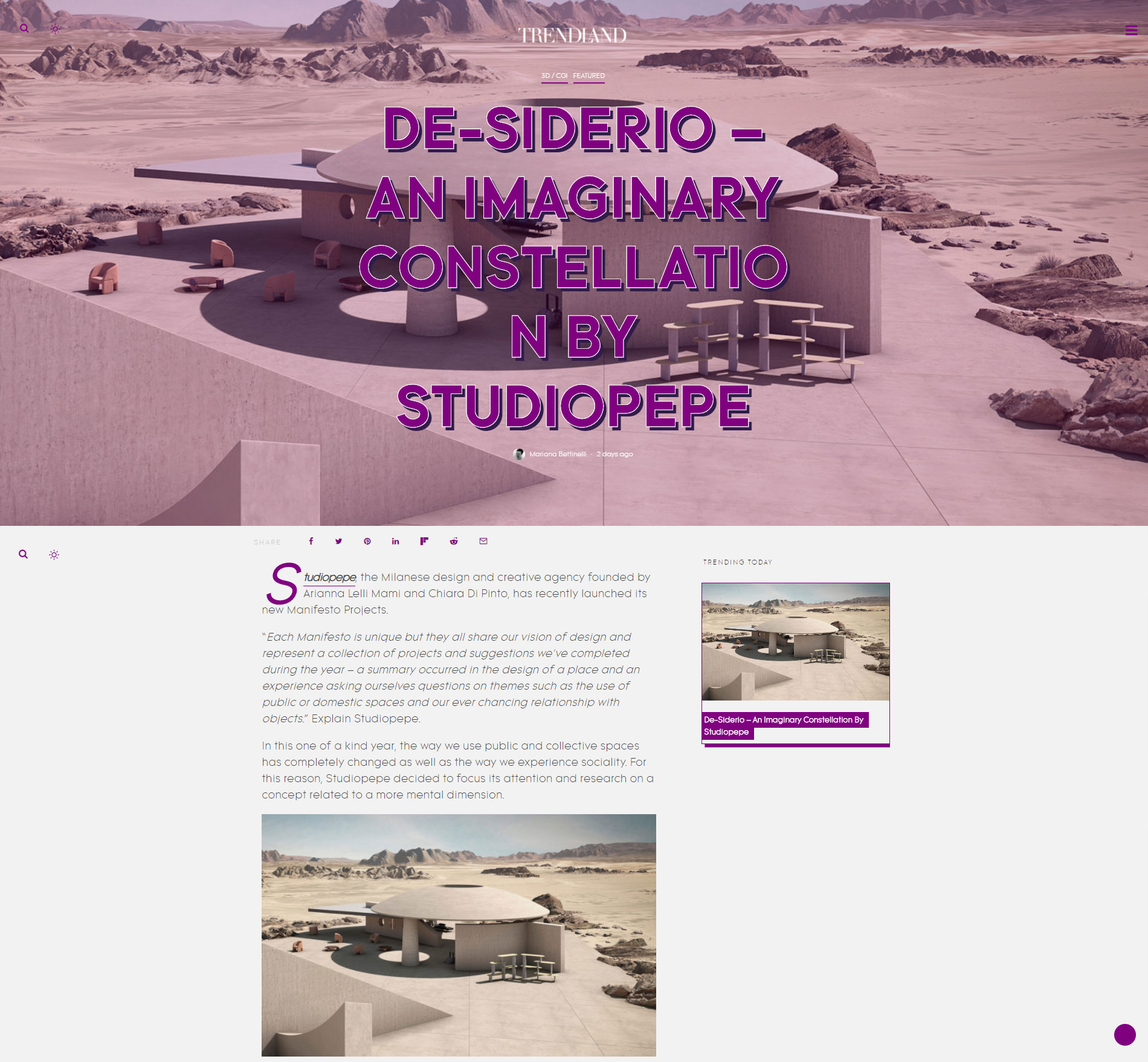 De-siderio Manifesto Project by Studiopepe featured on Trendland / 3d Art Terzo Piano